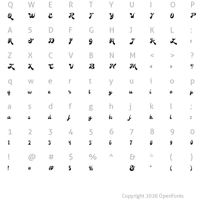 Character Map of Bogie Montage DEMO Regular