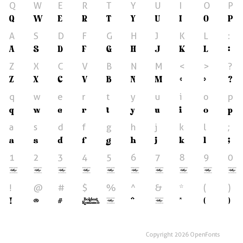 Character Map of Boldest Romance Personal Use Regular