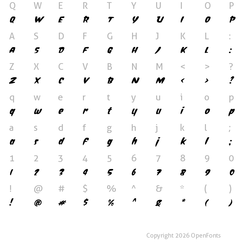 Character Map of Boldream Demo