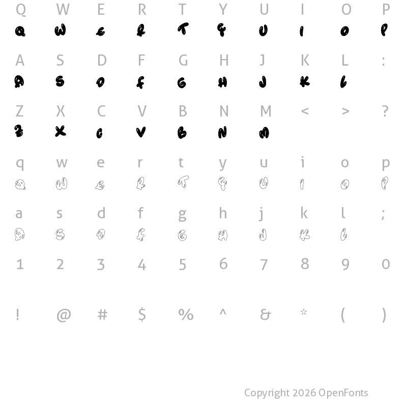 Character Map of bolobolu Regular
