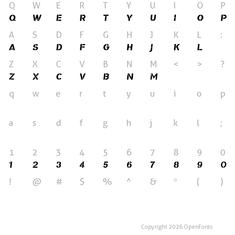 Character Map of Bomber TV Wide Italic