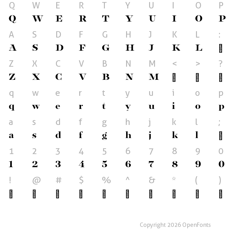 Character Map of Bomboniere Test Bold