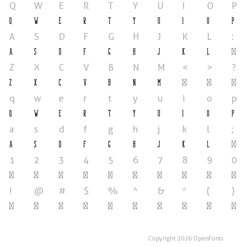 Character Map of Bondie Slab Free Regular