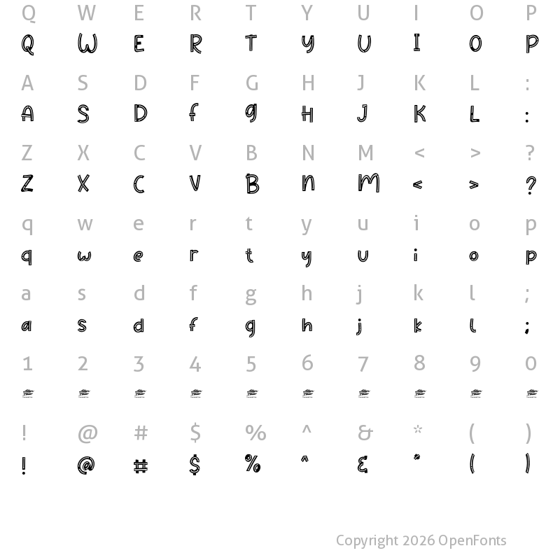 Character Map of Bone Master Display - Personal Regular