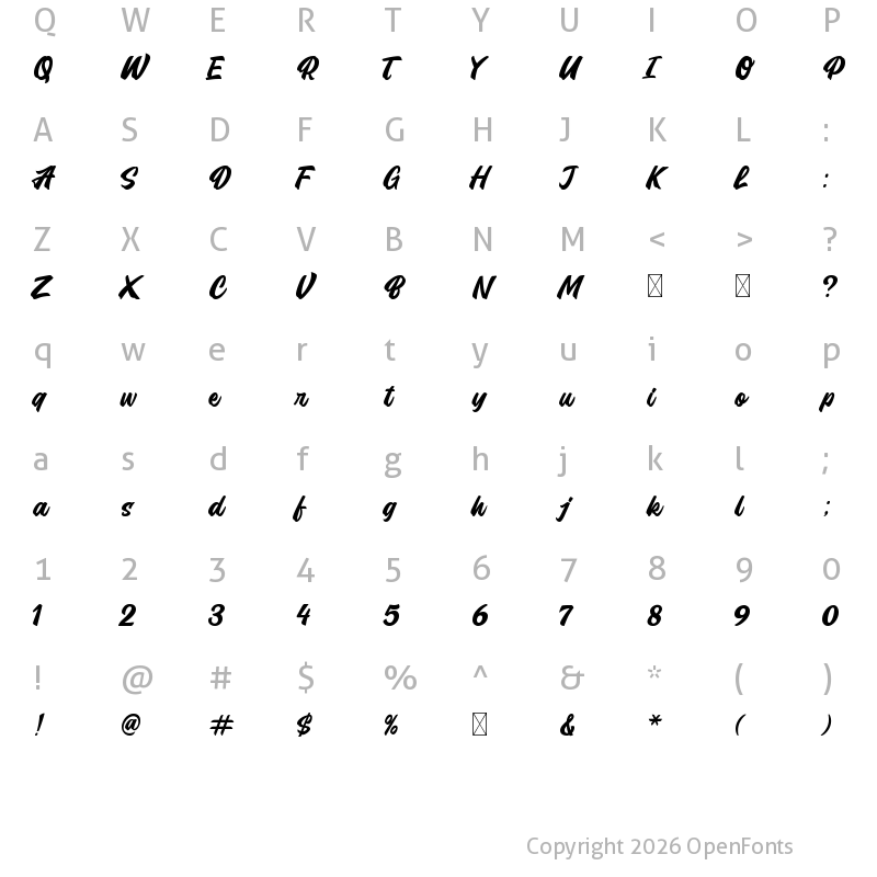Character Map of Bonesly Script Regular