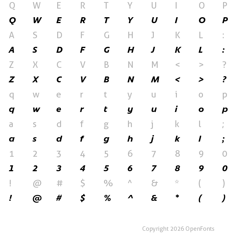 Character Map of Bonnie Bold Italic