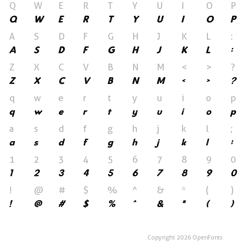 Character Map of Bookman Press Sans S Italic