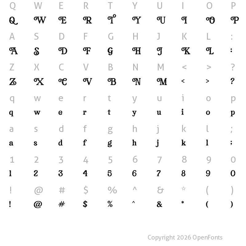 Character Map of Bookman Press Serif Regular