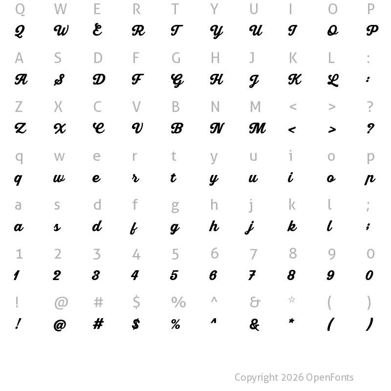 Character Map of Bookman Script Regular