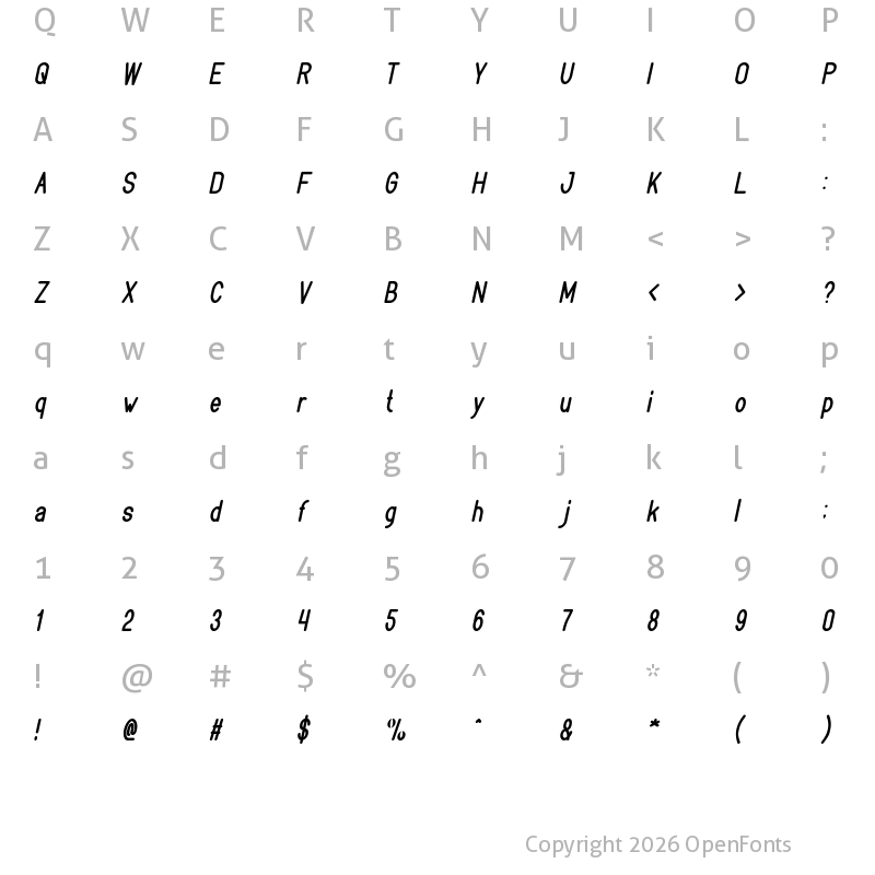 Character Map of BOOKMARK Italic