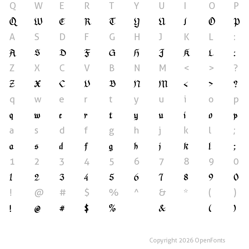 Character Map of Books Vhasenti Regular