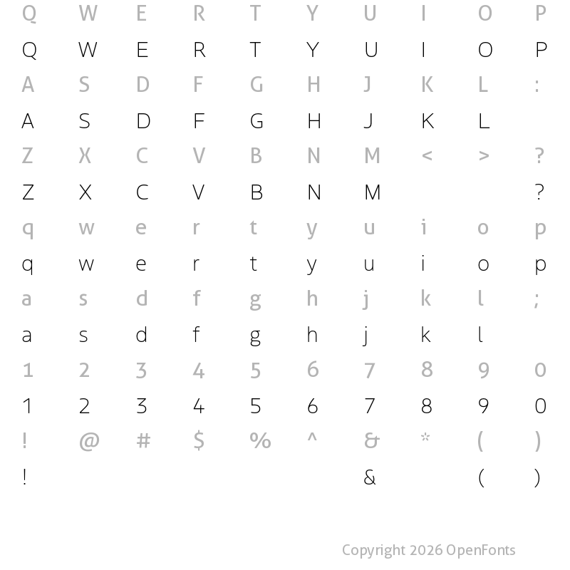 Character Map of Boreal ExtraLight