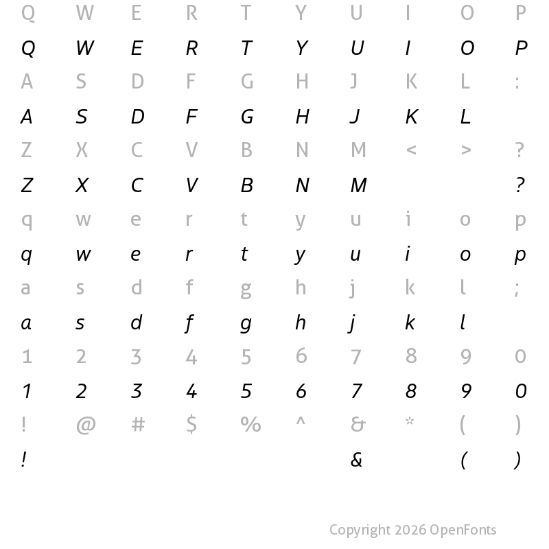 Character Map of Boreal Italic