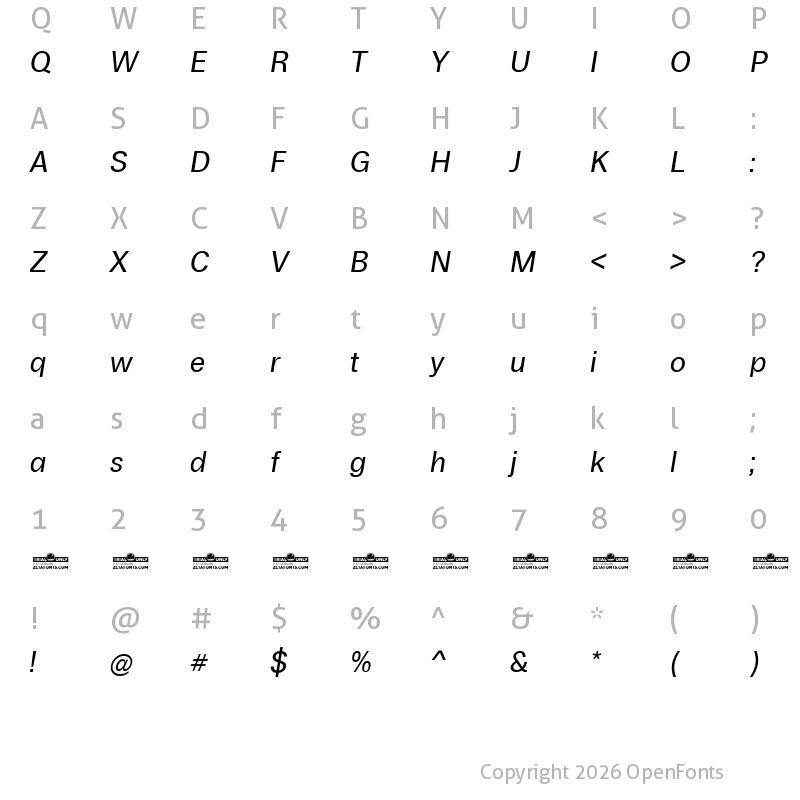 Character Map of Boring Sans A Trial Italic