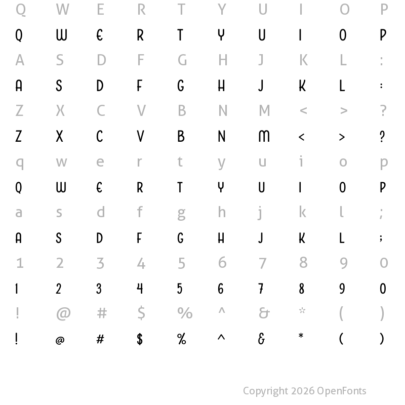 Character Map of Boucherie Sans Regular