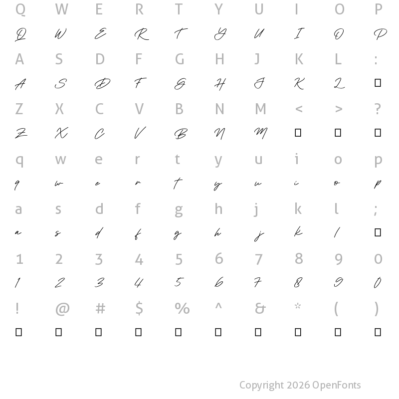 Character Map of Boulevard Signature Regular