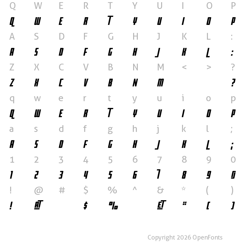 Character Map of BPimperial Italic