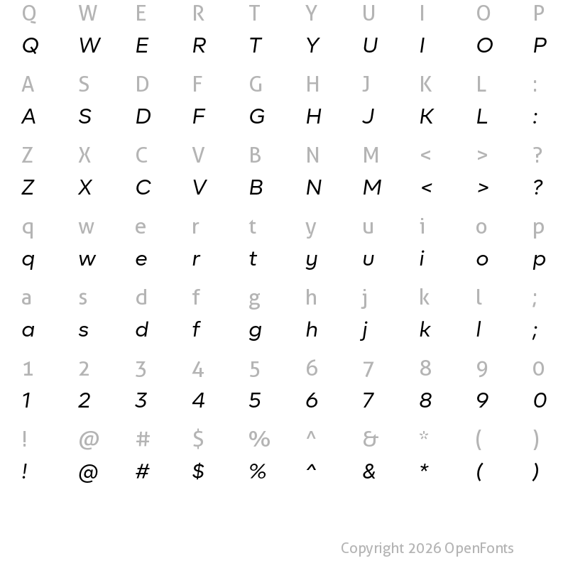 Character Map of BR Firma Regular Italic