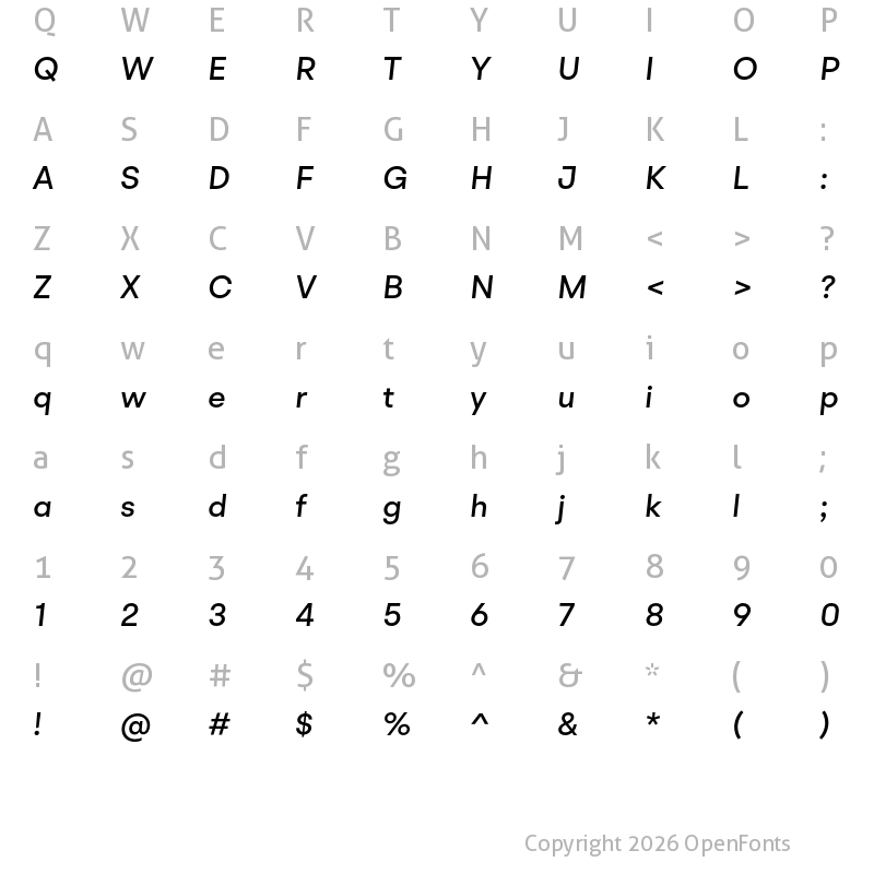 Character Map of BR Hendrix Medium Italic