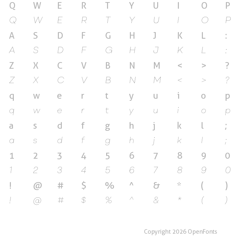 Character Map of BR Shape Hairline Italic