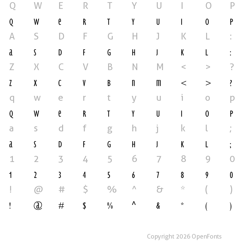 Character Map of BradburySans-Light Regular