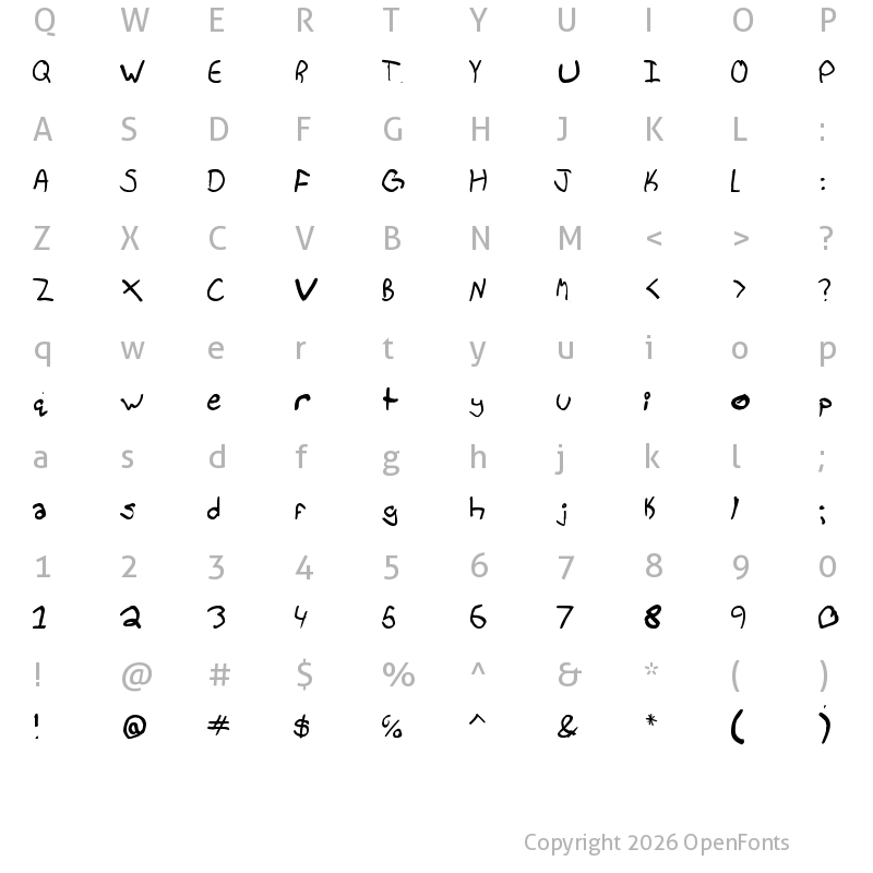 Character Map of Bradley Hand Regular
