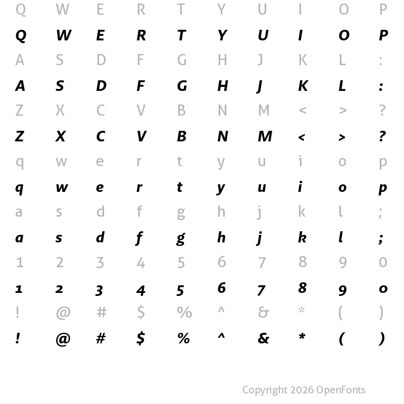 Character Map of Brando Sans Bold Italic