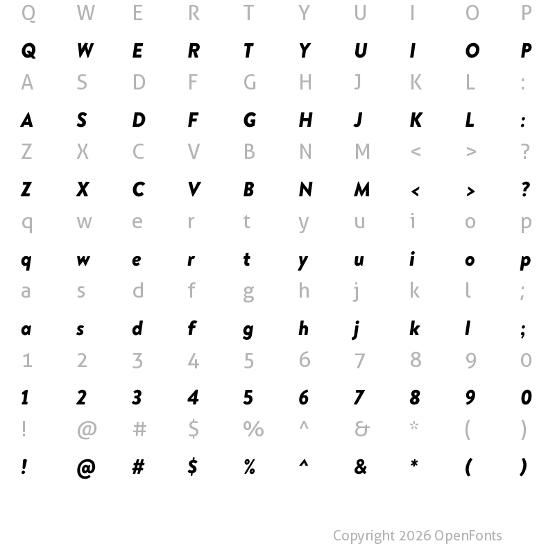 Character Map of Brandon Grotesque KIDS BlackItalic