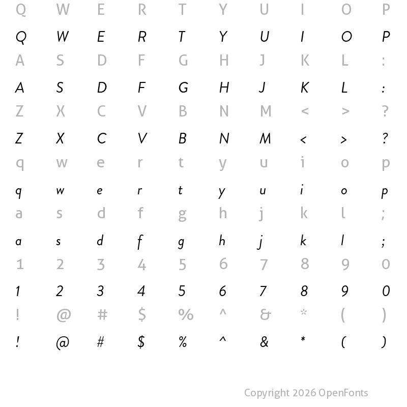 Character Map of Brandon Grotesque Regular Italic