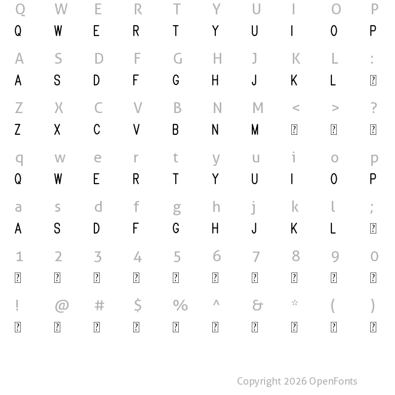 Character Map of Brandy mono san typeface Regular