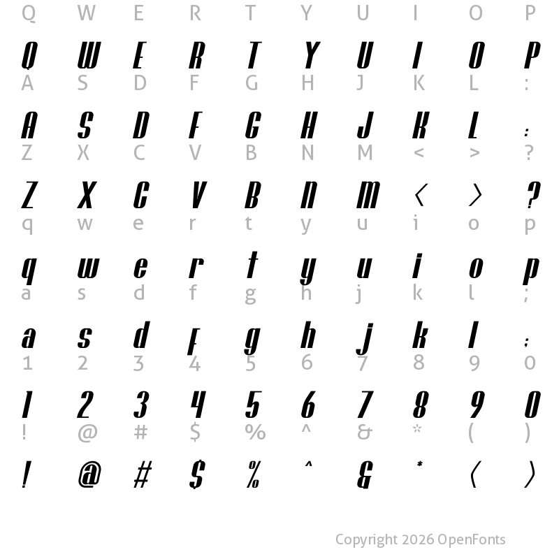 Character Map of Brasham Italic