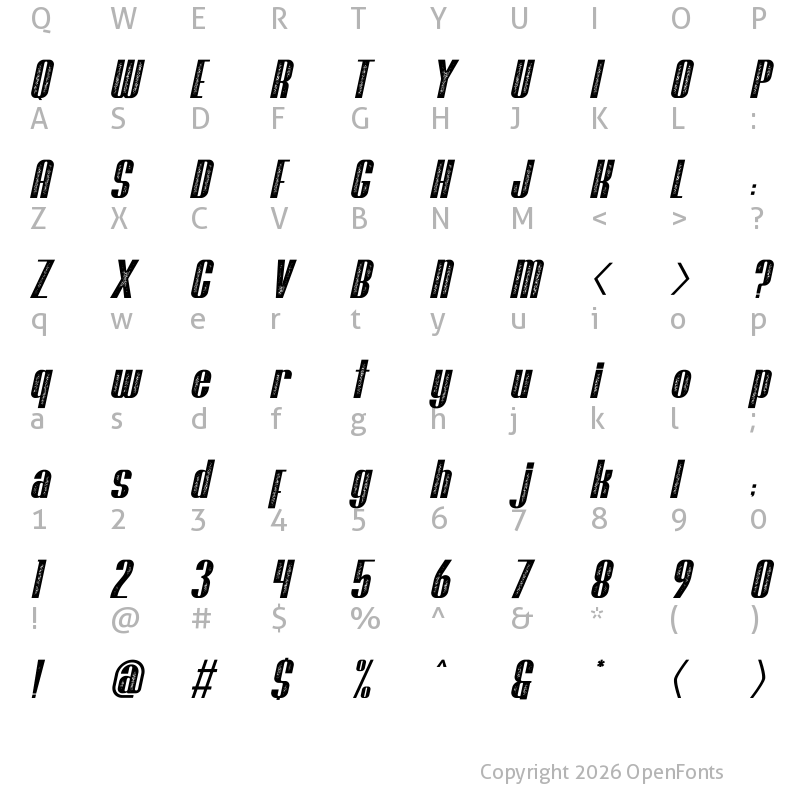Character Map of Brasham Stamp Italic