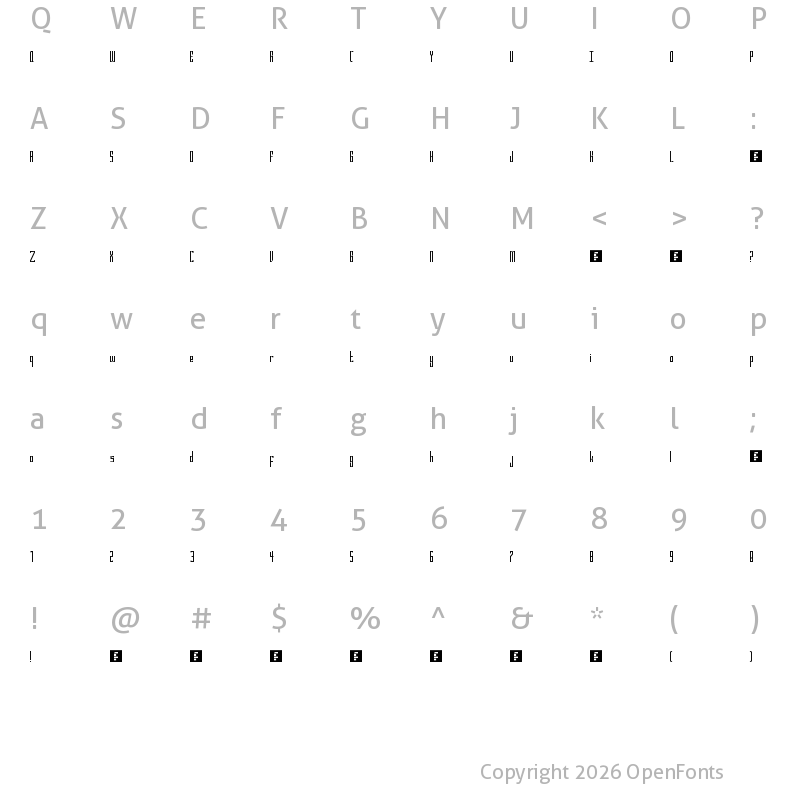 Character Map of Bravado Block Thin Regular