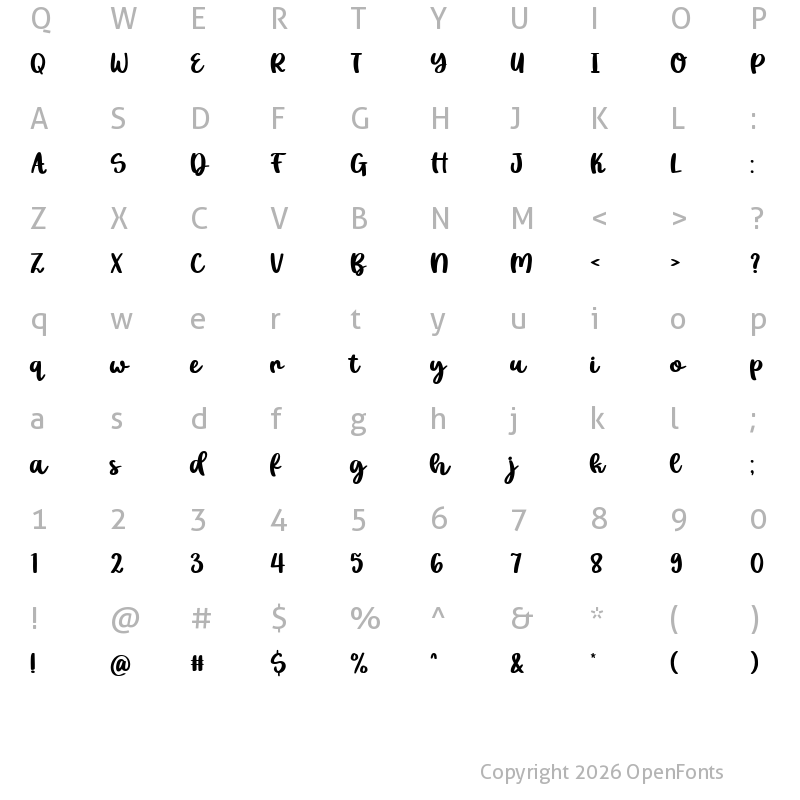 Character Map of Bread Lovely Regular