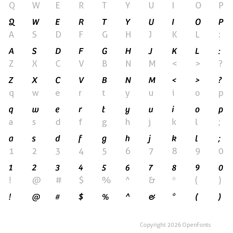 Character Map of Bree Regular Oblique