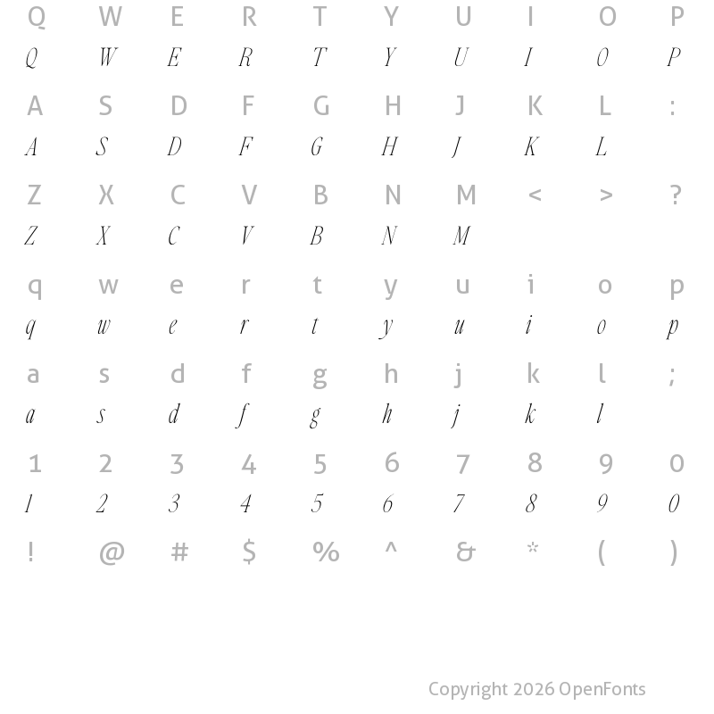Character Map of Breezy Pro Italic