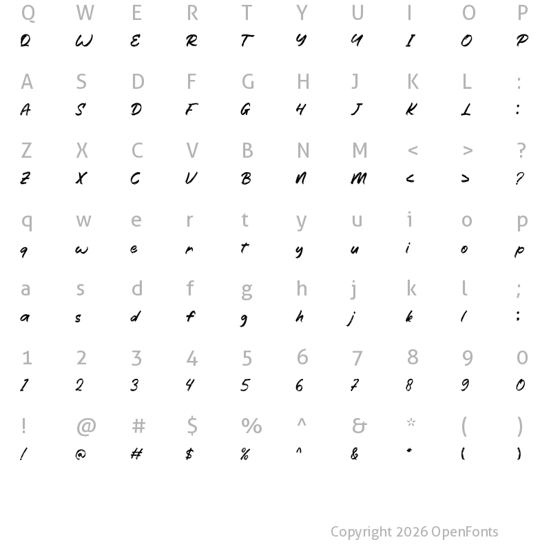 Character Map of Breksit Brush Regular