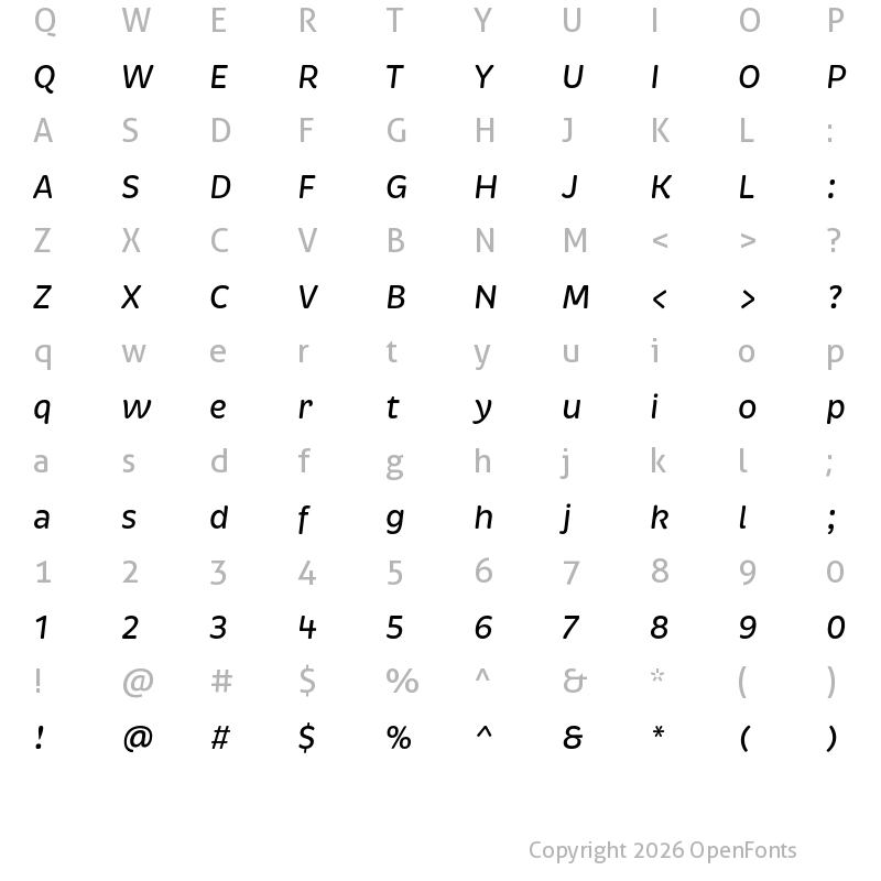 Character Map of Brevia Medium Italic