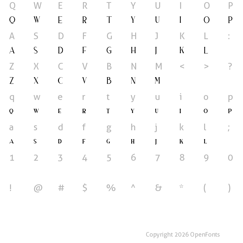 Character Map of Breviel Amore Regular