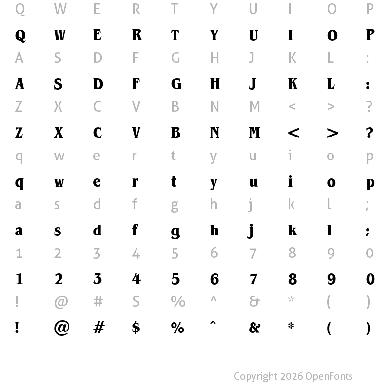 Character Map of Brian James Condensed Regular