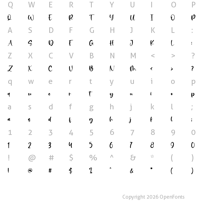 Character Map of Bridesgirl Regular