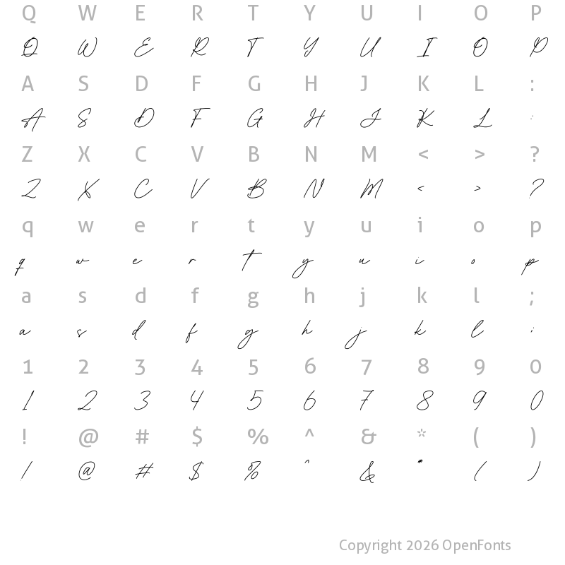 Character Map of Bridget Lily Regular