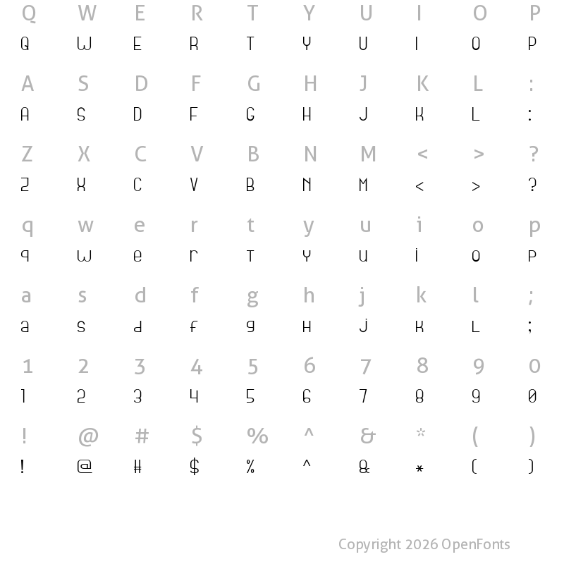 Character Map of Bright Line 7 Regular