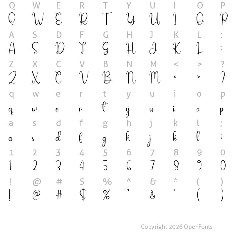 Character Map of Bright Night Regular