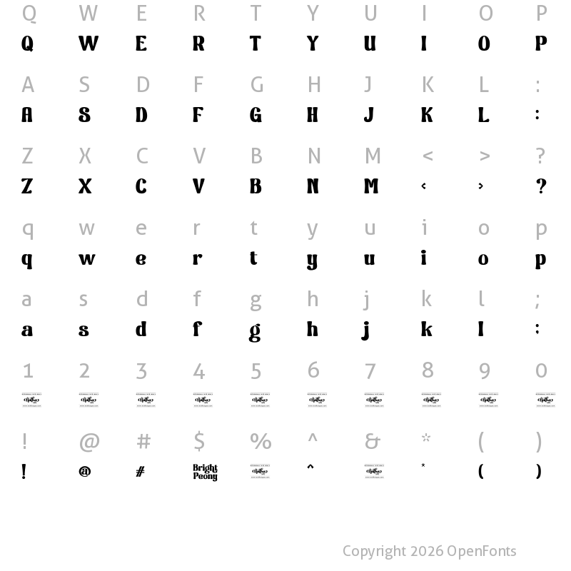Character Map of Bright Peony Personal Use Regular