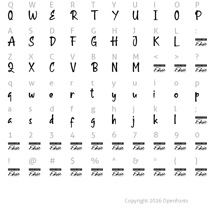 Character Map of Bright Summer Demo Regular