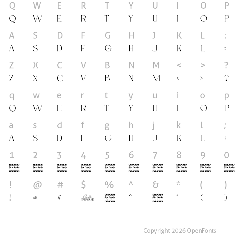 Character Map of Brighter Paradise Personal Use Serif