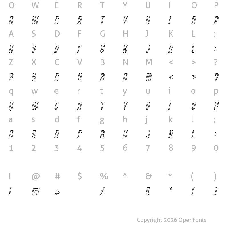 Character Map of Brightland Demo Italic Line