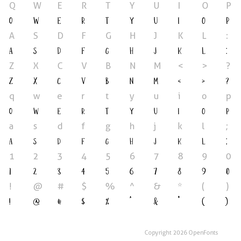 Character Map of BRIGHTON FREE Regular