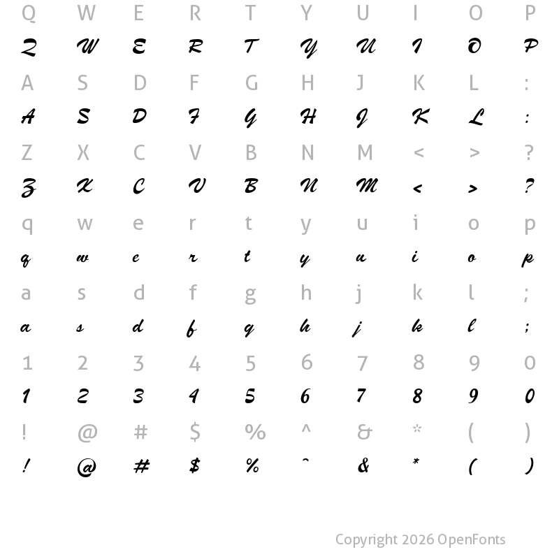 Character Map of Brilliant Dreams Regular